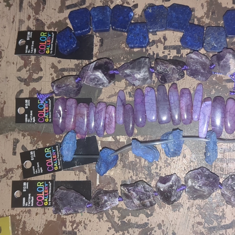 Lapis beads, amethyst rock beads, agate, and polished agate